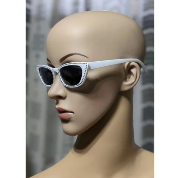 Solid White Rhinestone Cat Eye Sunglasses - Picture 2 of 3